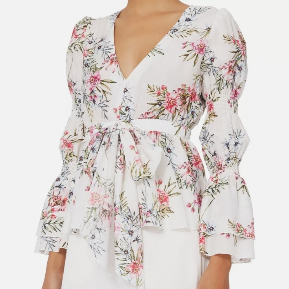 Intermix Rochelle Floral Bell Sleeve Tie Front Top